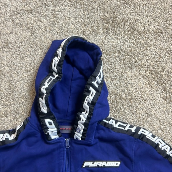 Black Pyramid Full Zip Up Hoodie Embroidered Blue Mens Size Medium Heavy weight - Picture 4 of 7